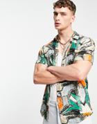 Asos Design Shirt In Abstract Print-neutral