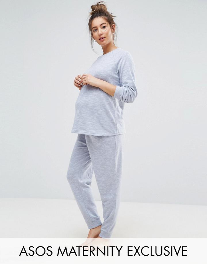 Asos Maternity Lounge Longline Sweat And Jogger Set - Gray