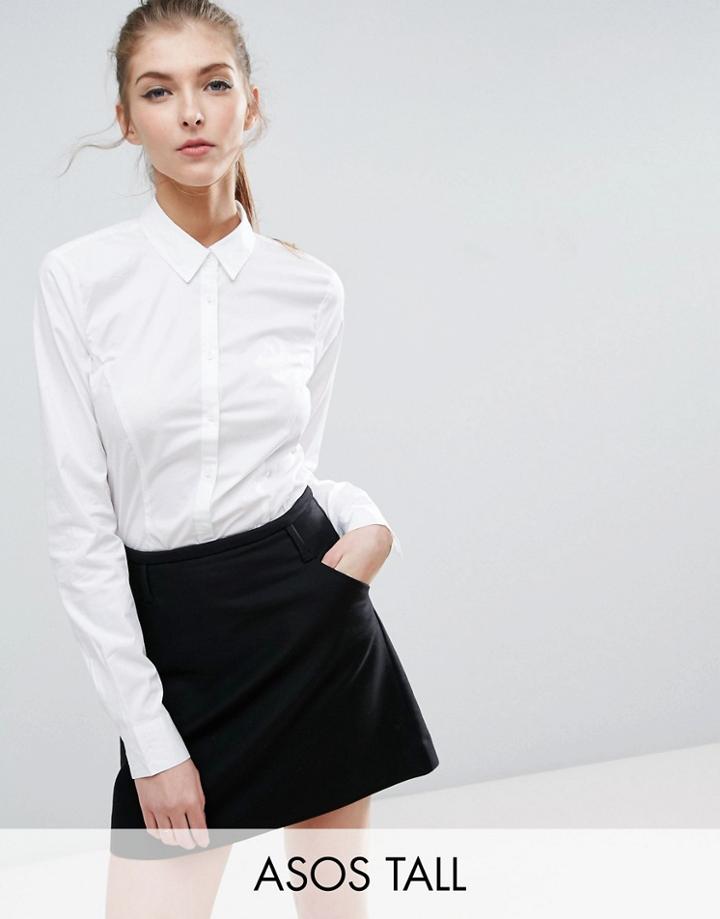 Asos Tall Fitted White Shirt In Stretch Cotton - White