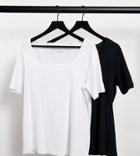 Simply Be 2 Pack Square Neck T-shirts In Black And White-multi