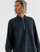 Mennace Oversized Shirt With Half Zip In Check - Green