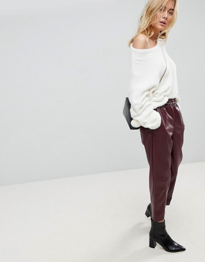 Asos Leather Look Tapered Pants With Elasticated Back - Red