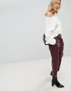 Asos Leather Look Tapered Pants With Elasticated Back - Red