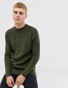 Burton Menswear High Neck Fisherman Sweater In Khaki-green