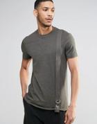 Asos Longline T-shirt With Military Taping In Khaki - Green