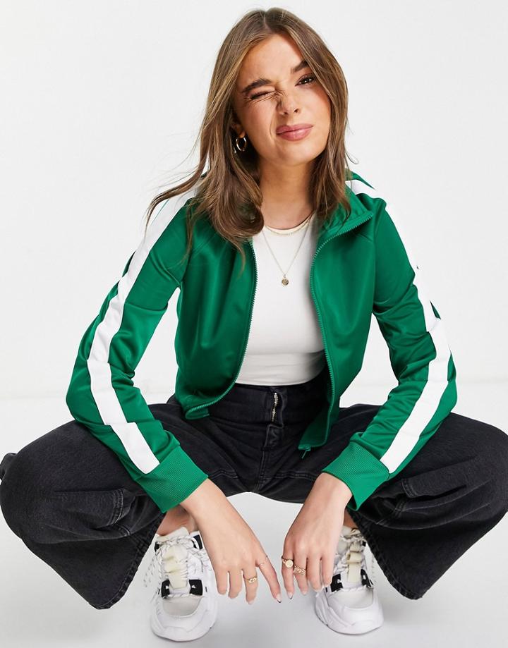 Monki Zip Up Tracksuit Top In Green
