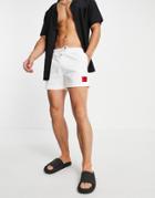 Hugo Bodywear Dominica Contrast Box Logo Swim Shorts In White