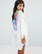 America & Beyond Embroidered Back Beach Dress - White