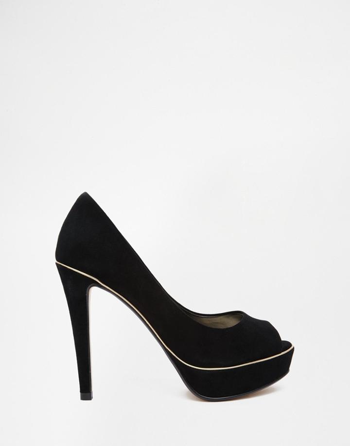 Dune Daviner Suede Platform Peep Toe Sandals - Black