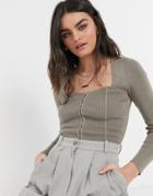 & Other Stories Cup Detail Square Neck Knitted Top In Dark Beige-neutral