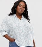 Asos Design Curve Long Sleeve Cropped Shirt In Soft Abstract Print-multi