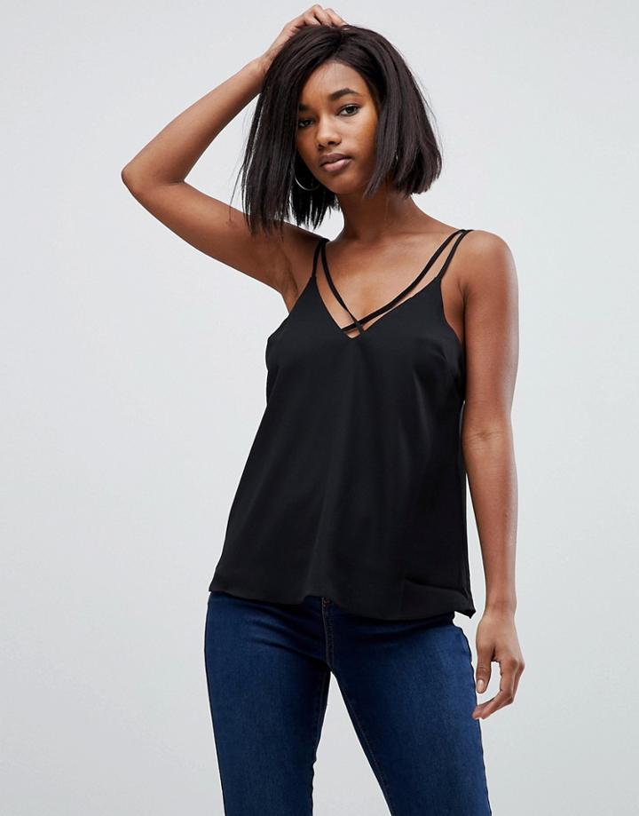 Asos Plunge Cami With Strap Detail - Black