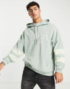 Asos Design Oversized Hoodie In Collegiate Color Block & Acid Wash In Green-multi