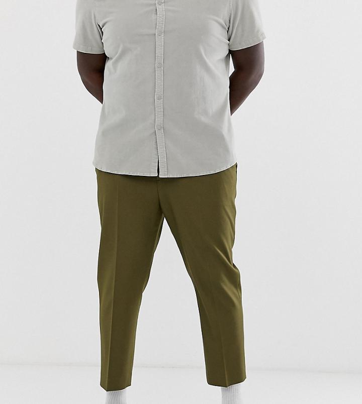 Asos Design Plus Pleated Tapered Crop Smart Pants In Olive Green