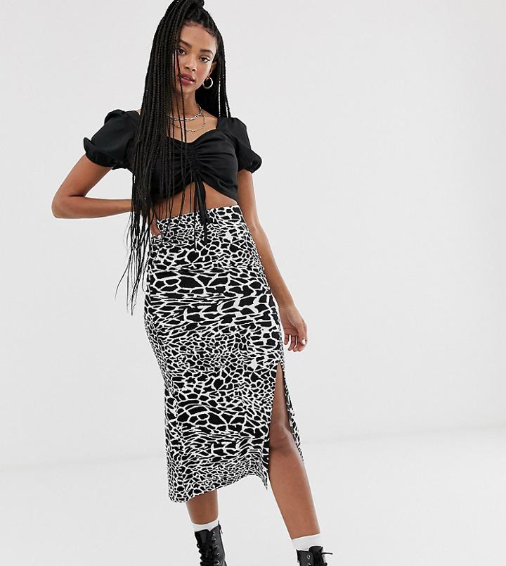 Asos Design Jersey Midi Skirt With Split In Mono Animal - Multi