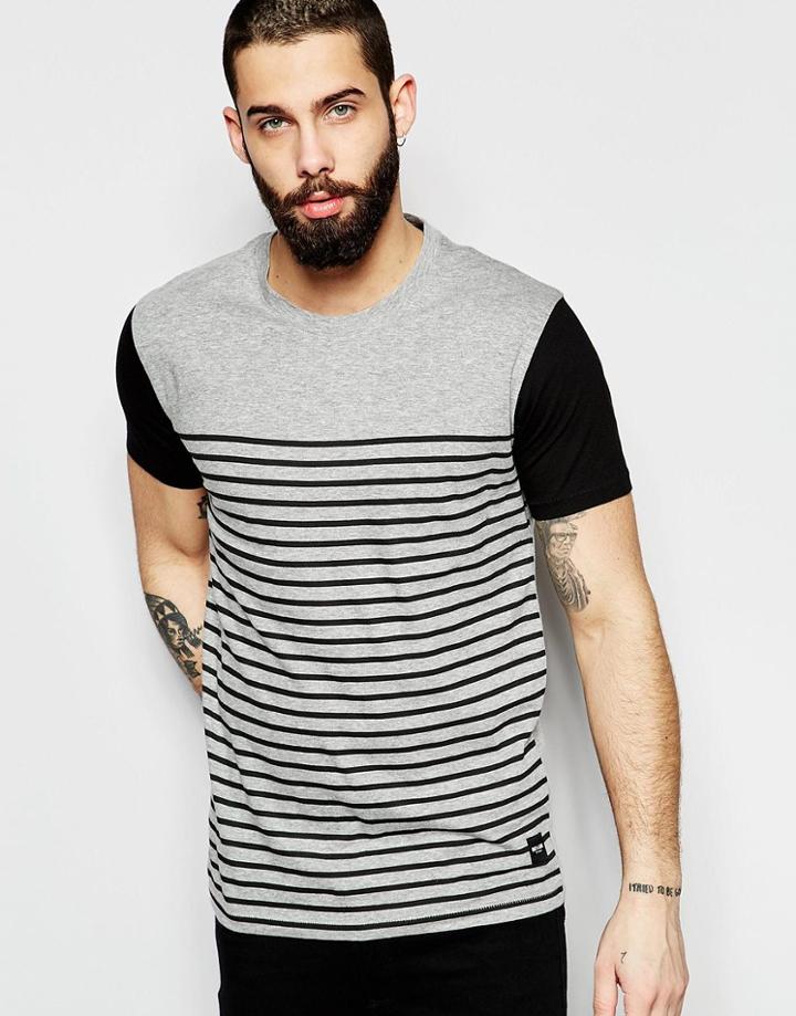 Only & Sons Breton Stripe T-shirt - Light Gray Marl