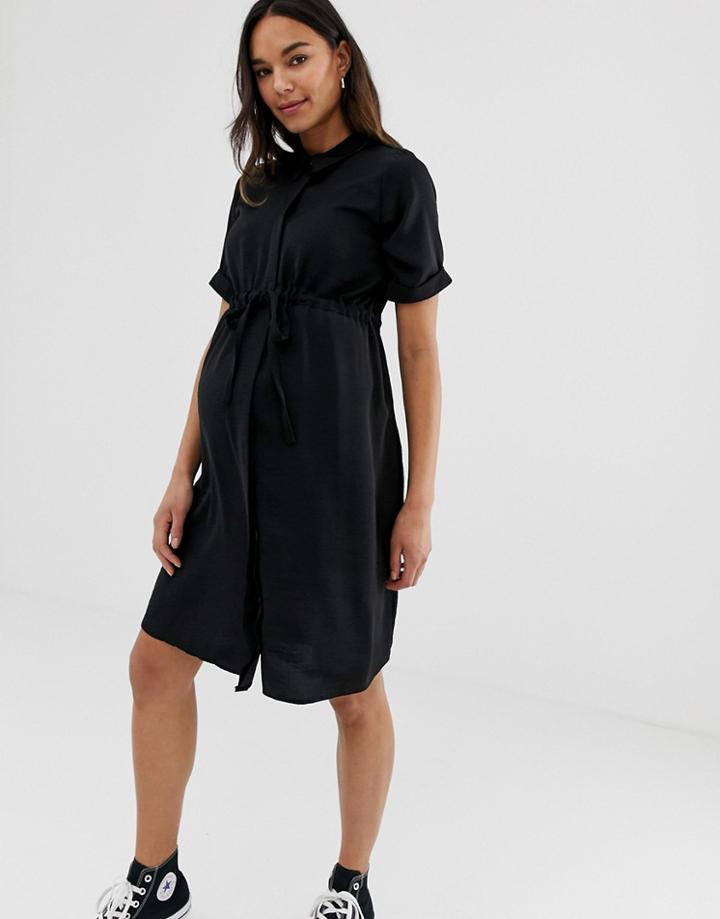 New Look Maternity Drawstring Waist Shirt Dress In Black - Black