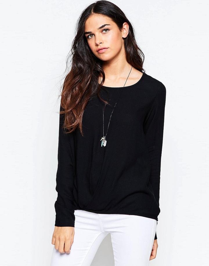 Vila Twist Detail Round Neck Top - Black