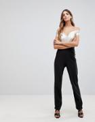 Wal G Jumpsuit With Metallic Bardot Top - Black