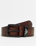 Emporio Armani Leather Logo Keeper Belt In Dark Brown - Brown