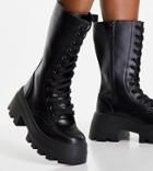 Asos Design Wide Fit Aurora Chunky Lace Up Boots In Black