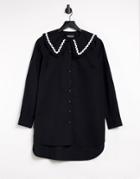 Pieces Longline Shirt With Exaggerated Collar In Black