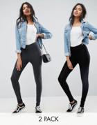 Asos 2 Pack High Waisted Leggings In Black And Charcoal - Multi