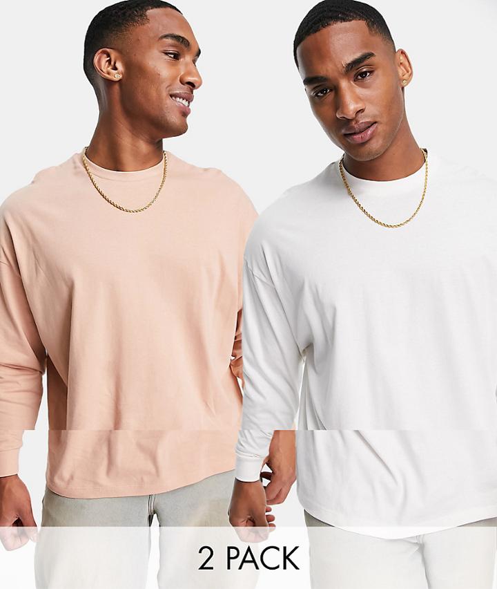 Asos Design 2 Pack Oversized Long Sleeve T-shirt In Multi