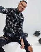 Noose & Monkey Skinny Smoke Print Shirt - Black
