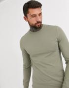 Asos Design Muscle Longline Sweatshirt In Light Khaki-green