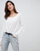 One Teaspoon Soft Touch Button Long Sleeve Top - White