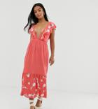 Asos Design Petite Midi Embroidered Sleeveless Smock Dress-pink