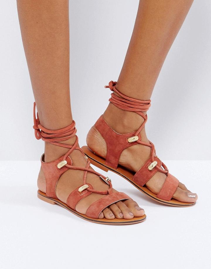 Asos Florentina Suede Western Tie Leg Sandals - Red