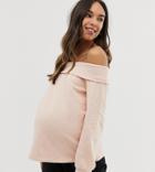 Asos Design Maternity Off Shoulder Sweatshirt With Foldover In Soft Pink