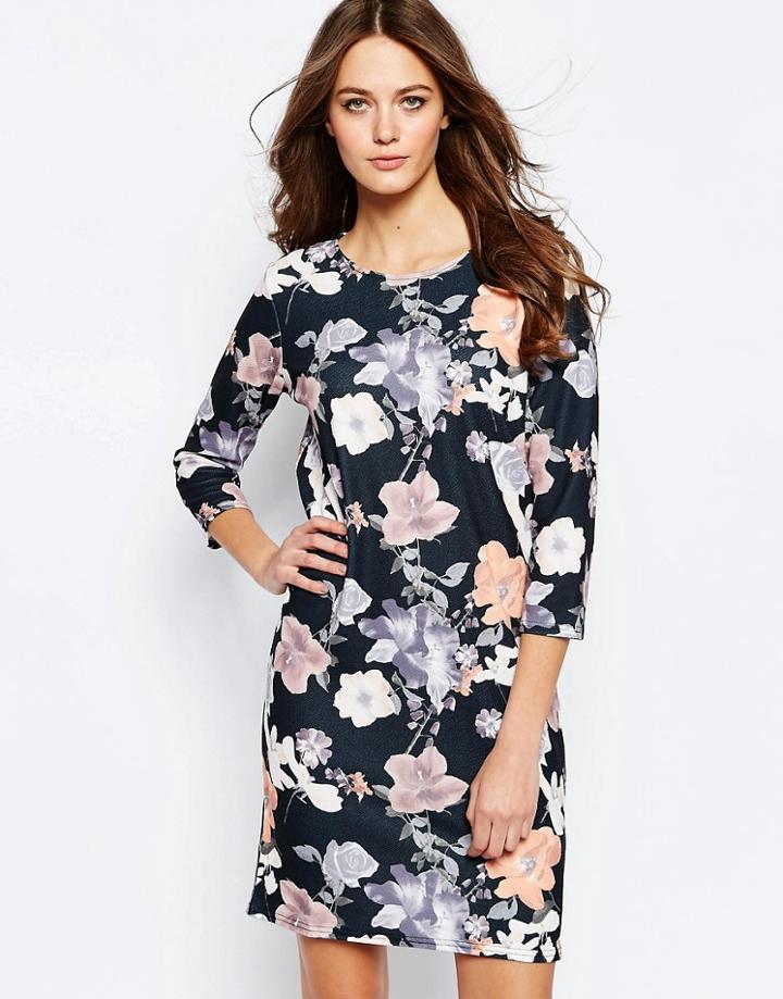 Ichi Lemana Floral Print Shift Dress - Black