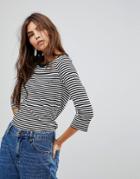 Vero Moda Stripe 3/4 Sleeve T-shirt - White