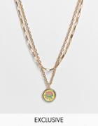 Reclaimed Vintage Inspired Multirow Necklace With Flower Pendant Detail In Gold