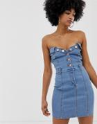 Signature 8 Button Front Denim Mini Dress - Blue