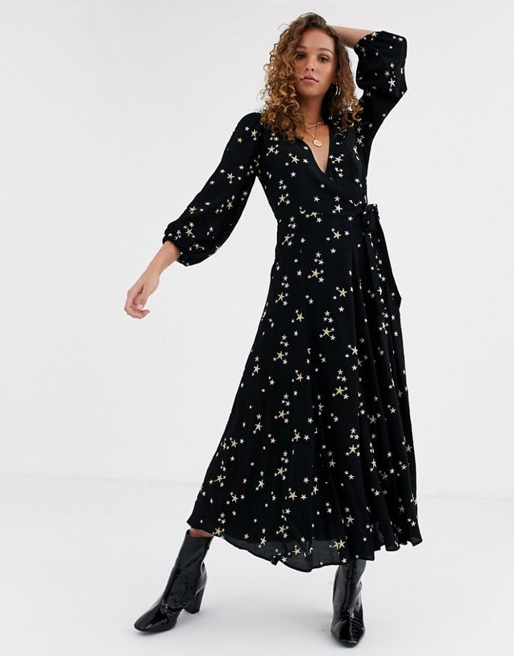 Ghost Emilie Maxi Dress With Star Embroidery-black