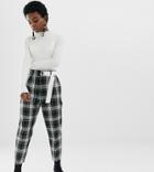 Asos Design Petite Tapered Pants With Contrast D-ring Belt In Check - Multi