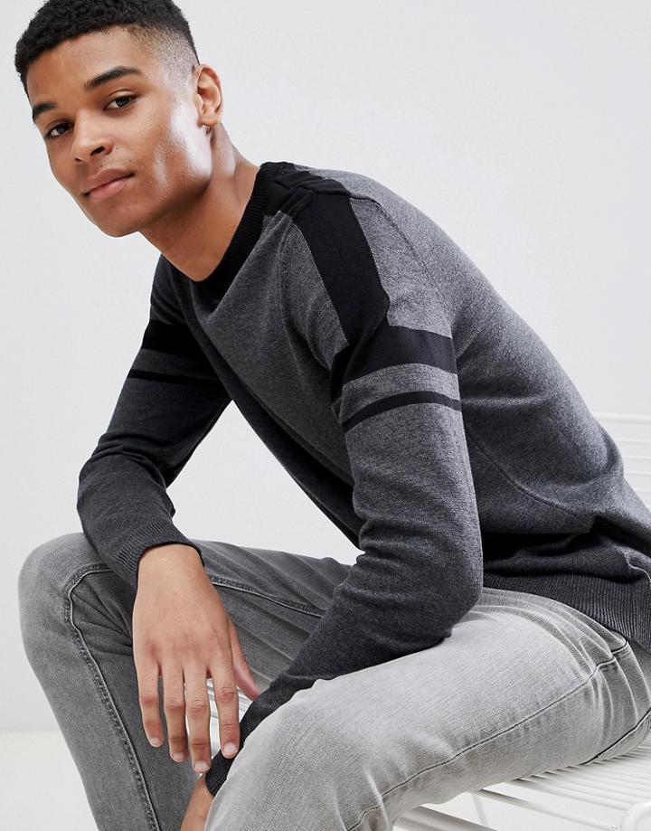 New Look Panel Crew Neck Sweater - Gray