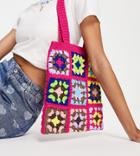 Reclaimed Vintage Inspired Crochet Tote Bag In Bright Pink