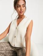 New Look Ribbed Button Through Vest In Cream-white