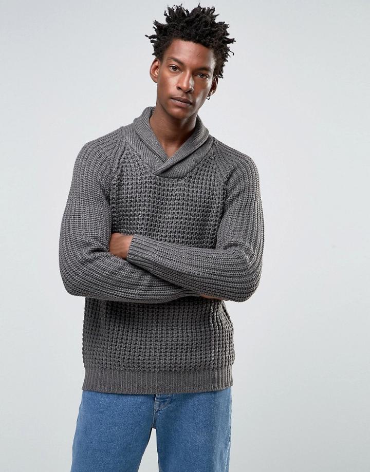 Selected Shawl Neck Knitted Jumper - Gray