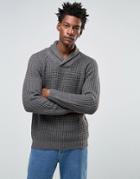 Selected Shawl Neck Knitted Jumper - Gray