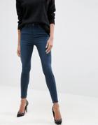Asos Ridley High Waist Skinny Jeans In Grace Dark Stonewash Blue - Blu
