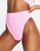 Asos Design Mix & Match Crinkle High Leg High Waist Bikini Bottoms In Pink Zebra
