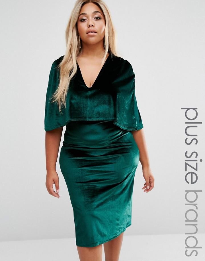 Club L Plus Cape Velvet Midi Dress - Green