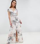 Little Mistress Petite Button Through Maxi Dress In Romantic Floral Print - Multi