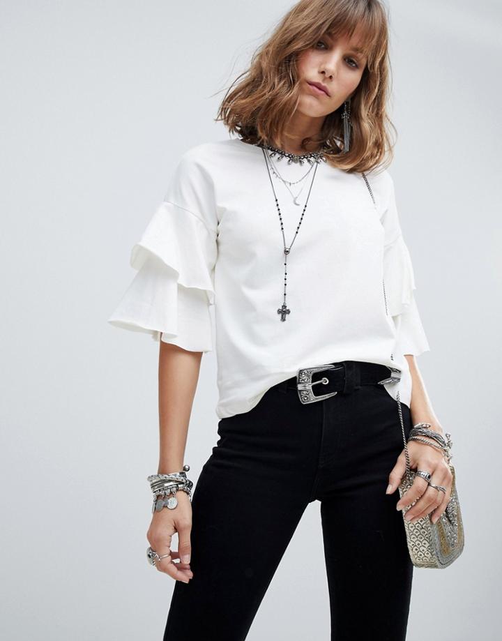 Vero Moda Tiered Sleeve T-shirt - White
